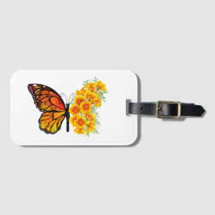 Flower Butterfly with Yellow California Poppy Luggage Tag