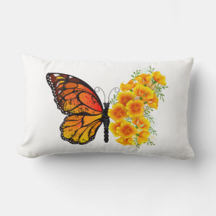 Flower Butterfly with Yellow California Poppy Lumbar Cushion