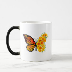 Flower Butterfly with Yellow California Poppy Magic Mug