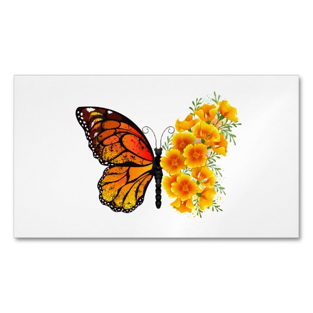Flower Butterfly with Yellow California Poppy Magnetic Business Card (Front)