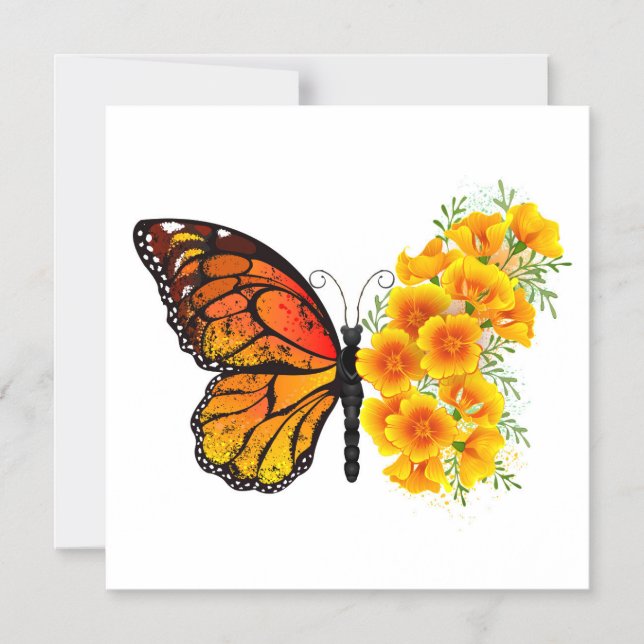 Flower Butterfly with Yellow California Poppy Magnetic Invitation (Front)