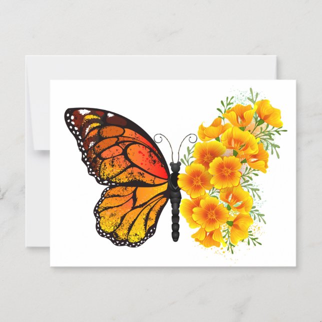 Flower Butterfly with Yellow California Poppy Magnetic Invitation (Front)