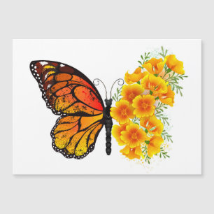 Flower Butterfly with Yellow California Poppy Magnetic Invitation