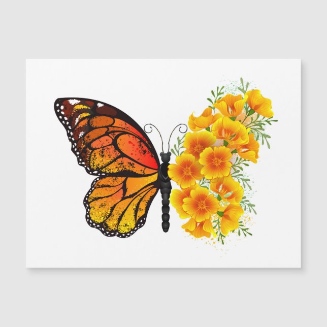 Flower Butterfly with Yellow California Poppy Magnetic Invitation (Front)