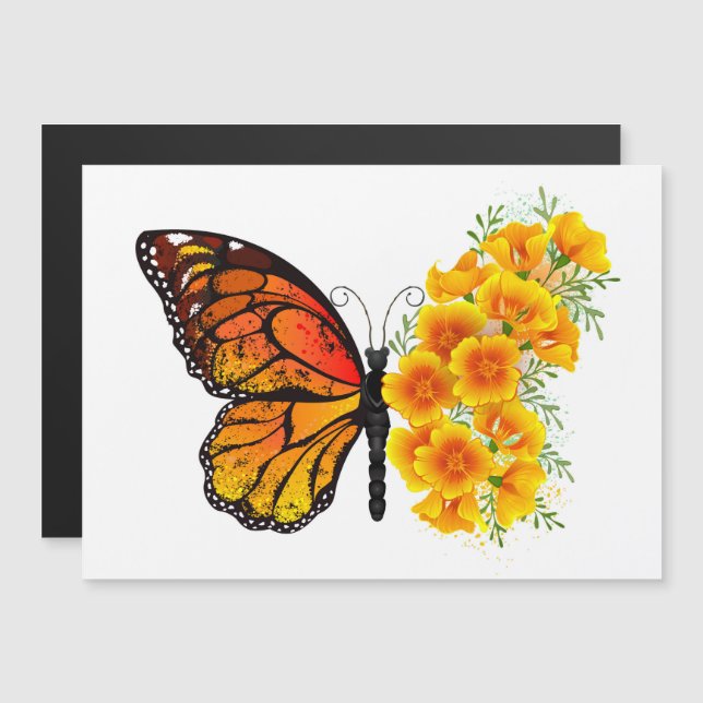 Flower Butterfly with Yellow California Poppy Magnetic Invitation (Front/Back)