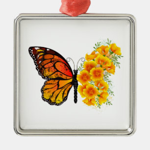 Flower Butterfly with Yellow California Poppy Metal Tree Decoration