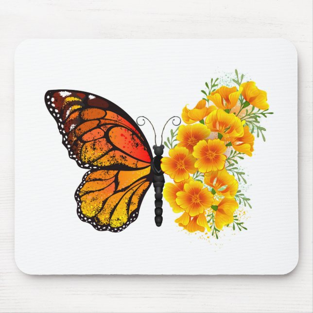 Flower Butterfly with Yellow California Poppy Mouse Mat (Front)