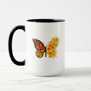 Flower Butterfly with Yellow California Poppy Mug