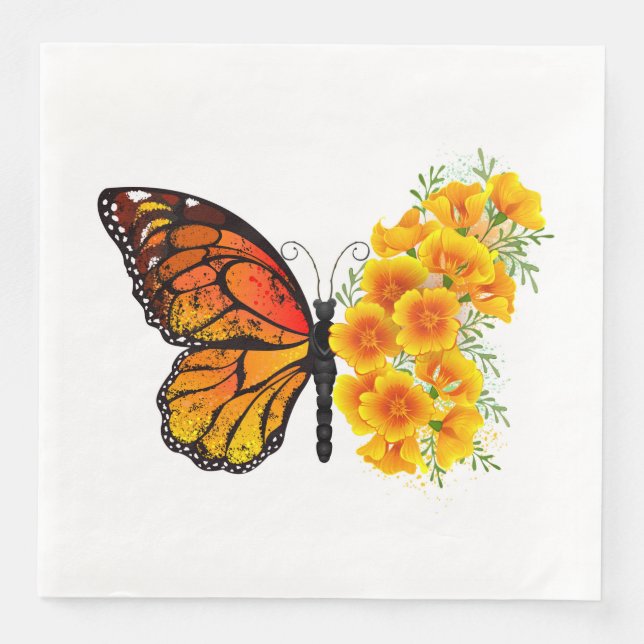 Flower Butterfly with Yellow California Poppy Napkin (Front)