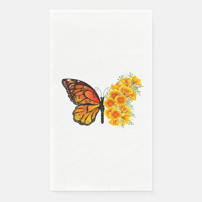 Flower Butterfly with Yellow California Poppy Napkin (Front)