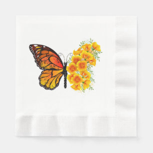 Flower Butterfly with Yellow California Poppy Napkin