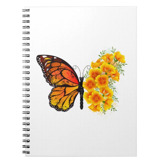 Flower Butterfly with Yellow California Poppy Notebook (Front)
