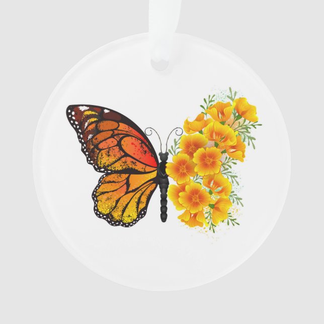 Flower Butterfly with Yellow California Poppy Ornament (Front)