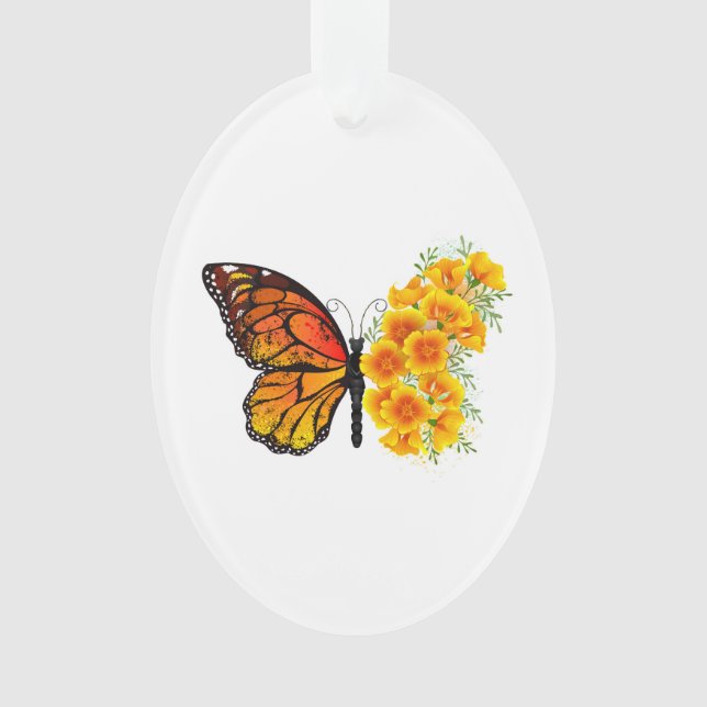 Flower Butterfly with Yellow California Poppy Ornament (Front)