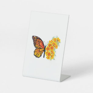 Flower Butterfly with Yellow California Poppy Pedestal Sign