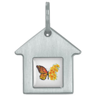 Flower Butterfly with Yellow California Poppy Pet ID Tag