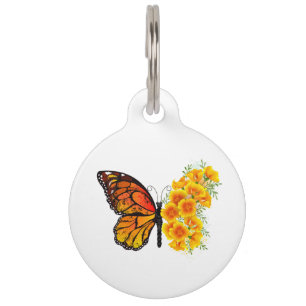 Flower Butterfly with Yellow California Poppy Pet Tag