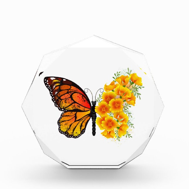 Flower Butterfly with Yellow California Poppy Photo Block (Front)
