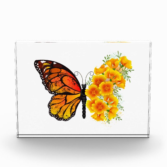 Flower Butterfly with Yellow California Poppy Photo Block (Front)