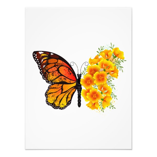 Flower Butterfly with Yellow California Poppy Photo Print (Front)