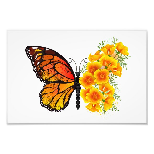 Flower Butterfly with Yellow California Poppy Photo Print (Front)