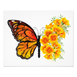 Flower Butterfly with Yellow California Poppy Photo Print