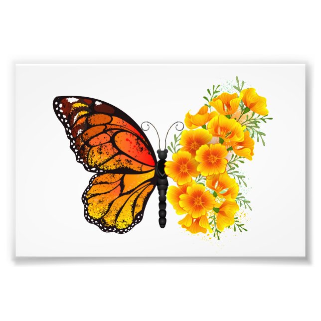 Flower Butterfly with Yellow California Poppy Photo Print (Front)