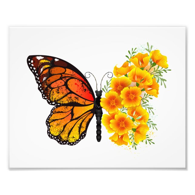 Flower Butterfly with Yellow California Poppy Photo Print (Front)