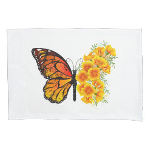 Flower Butterfly with Yellow California Poppy Pillowcase