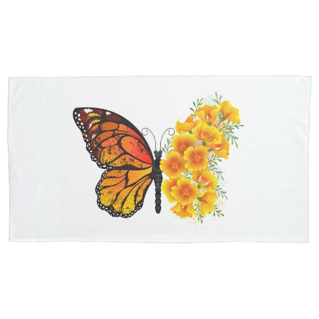 Flower Butterfly with Yellow California Poppy Pillowcase (Front-Left)