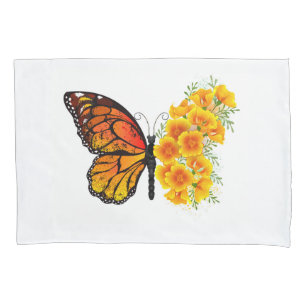 Flower Butterfly with Yellow California Poppy Pillowcase