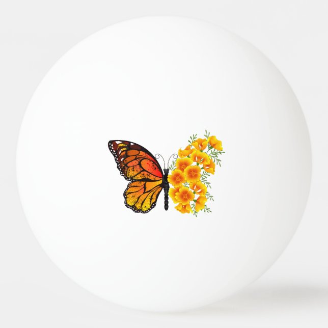 Flower Butterfly with Yellow California Poppy Ping Pong Ball (Front)