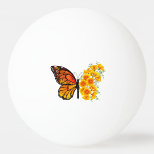 Flower Butterfly with Yellow California Poppy Ping Pong Ball