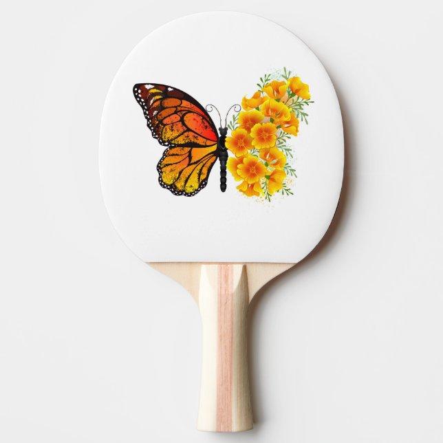 Flower Butterfly with Yellow California Poppy Ping Pong Paddle (Front)