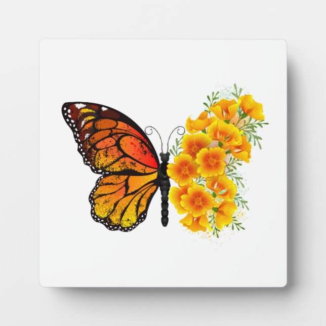 Flower Butterfly with Yellow California Poppy Plaque (Front)