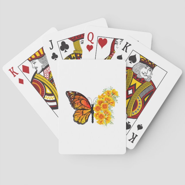 Flower Butterfly with Yellow California Poppy Playing Cards (Back)