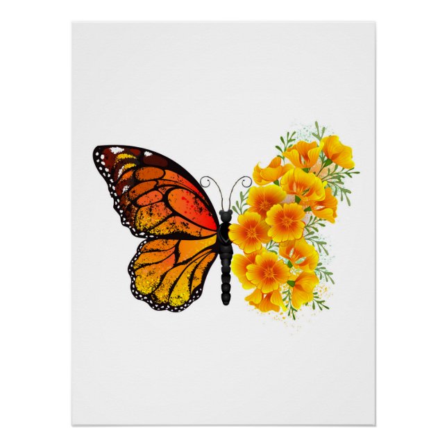 Flower Butterfly with Yellow California Poppy Poster (Front)