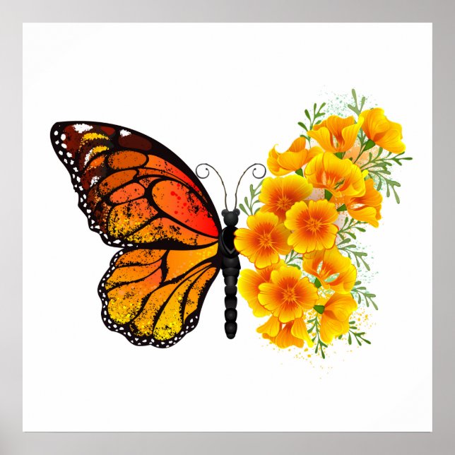 Flower Butterfly with Yellow California Poppy Poster (Front)