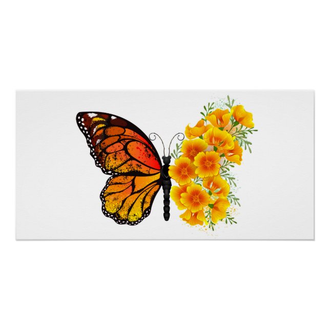 Flower Butterfly with Yellow California Poppy Poster (Front)