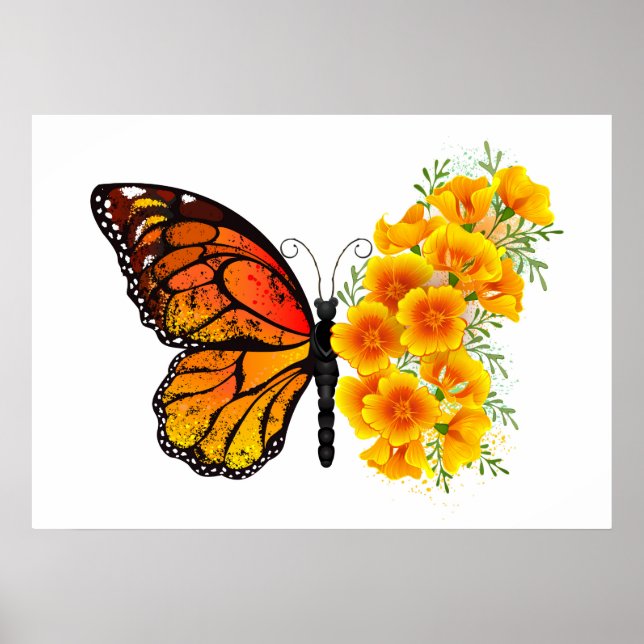 Flower Butterfly with Yellow California Poppy Poster (Front)