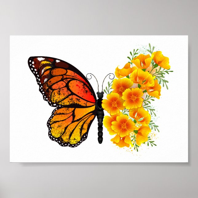 Flower Butterfly with Yellow California Poppy Poster (Front)