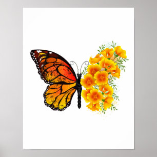 Flower Butterfly with Yellow California Poppy Poster
