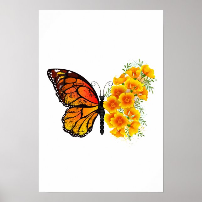 Flower Butterfly with Yellow California Poppy Poster (Front)