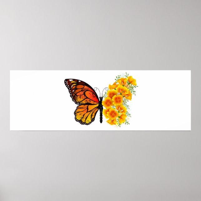Flower Butterfly with Yellow California Poppy Poster (Front)