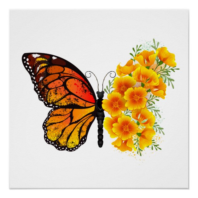 Flower Butterfly with Yellow California Poppy Poster (Front)