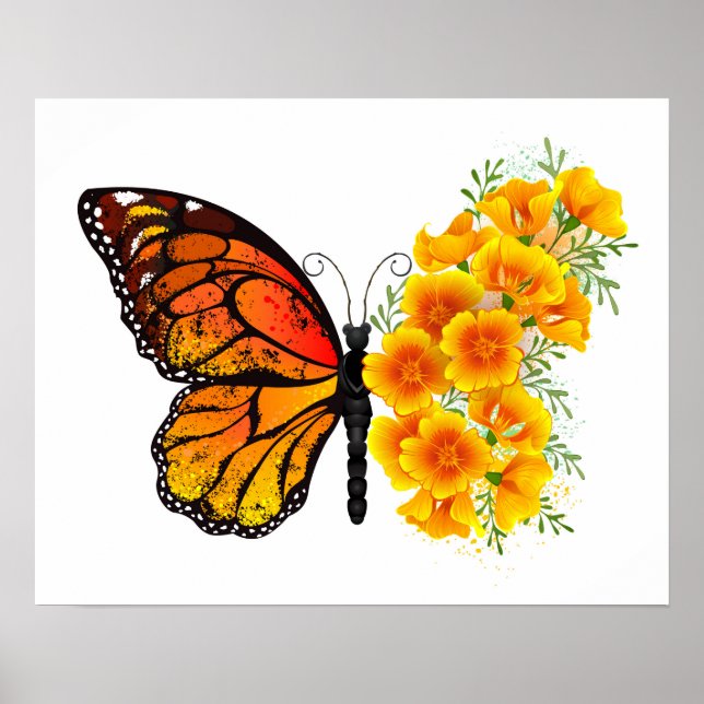Flower Butterfly with Yellow California Poppy Poster (Front)