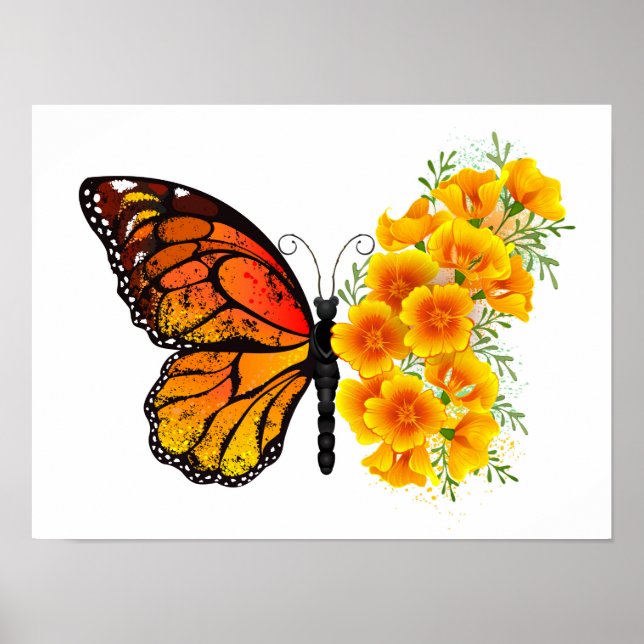 Flower Butterfly with Yellow California Poppy Poster (Front)