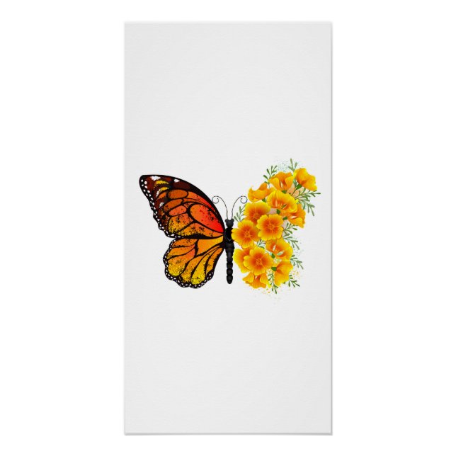 Flower Butterfly with Yellow California Poppy Poster (Front)