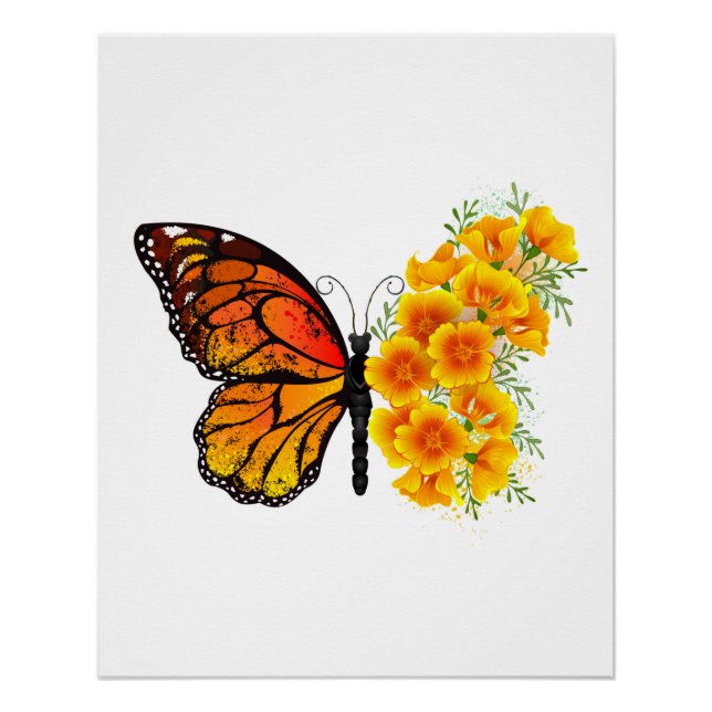 Flower Butterfly with Yellow California Poppy Poster (Front)