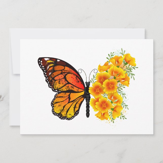 Flower Butterfly with Yellow California Poppy Save The Date (Front)